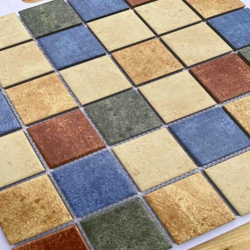 Gạch Mosaic gốm mix men rạn đơn 4 màu P48M06
