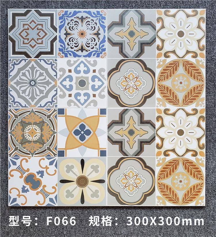 Gạch bông Trung Quốc, men mờ xương porcelain, KT 300x300, F066 (1 hộp/11 viên/1m2)