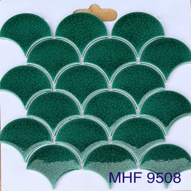 Gạch Mosaic Vảy Cá Men Rạn Xanh Đậm 9508