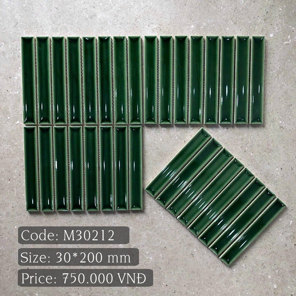 Mosaic Gốm Que 30x200mm Men Bóng Màu Xanh M30212