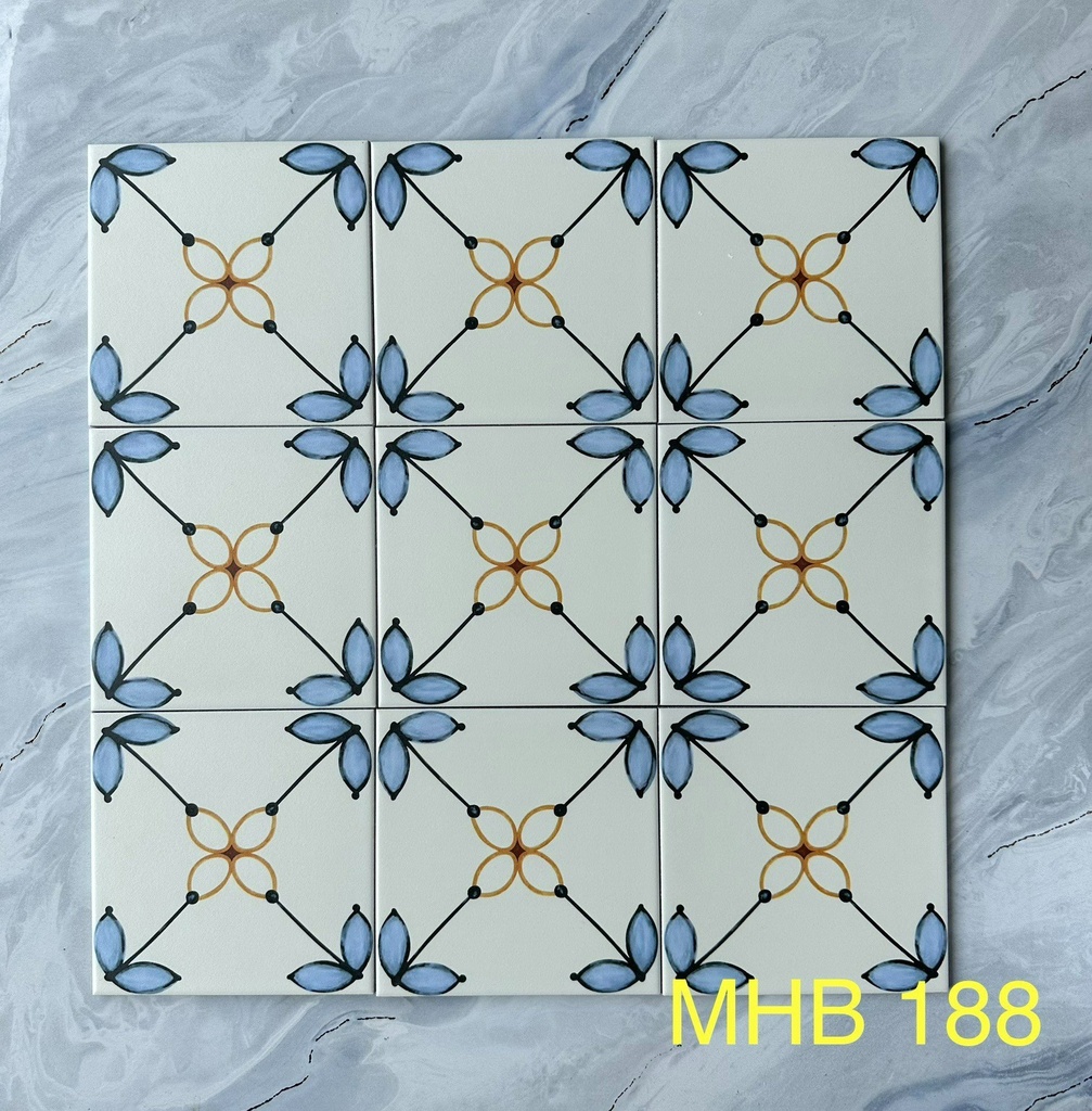 Gạch bông Trung Quốc, men mờ xương porcelain, KT 200x200mm, MHB188 (1 hộp/25 viên/1m2)