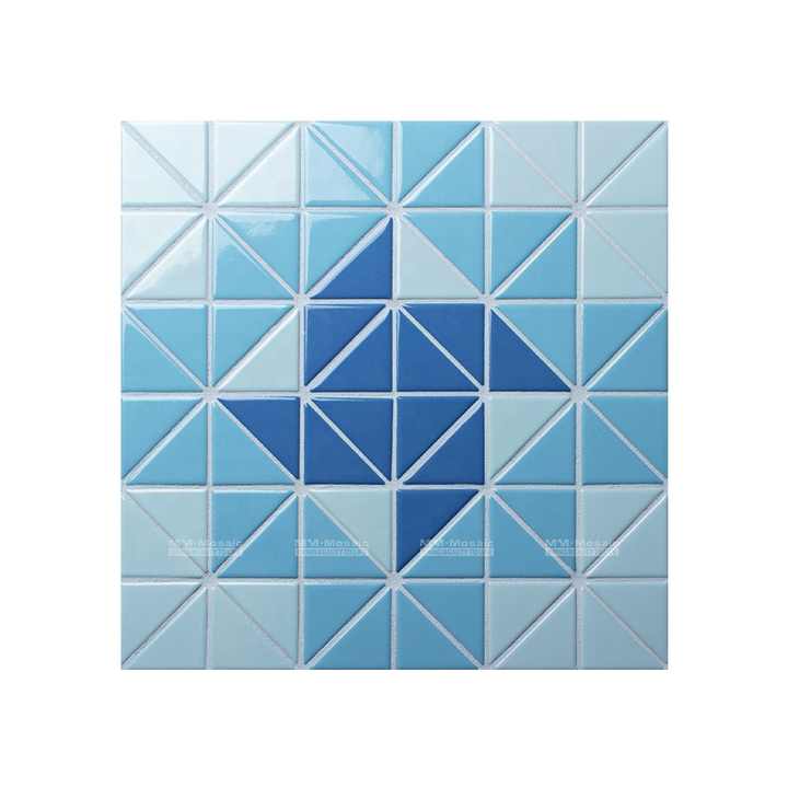 Gạch Mosaic Bể Bơi Hình Cối Xay Gió Tam Giác Màu Xanh Dương Trộn