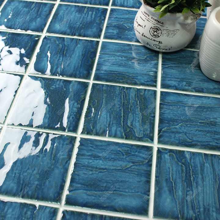 Gạch Bể Bơi Men Xương Sứ Xanh Xám Nhạt Mặt Gợn Sóng 4x4 Inch Khuyến Mại