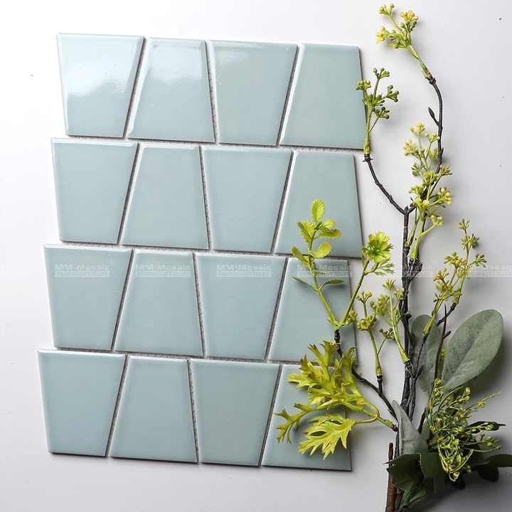 Gạch men sứ xanh lam hình thang ốp tường nhà bếp, phòng tắm, phòng khách