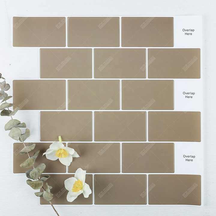 Ốp tường PVC dán tự dính chống thấm nhà bếp, phòng tắm, vòi sen 1mm, 12x12, màu nâu