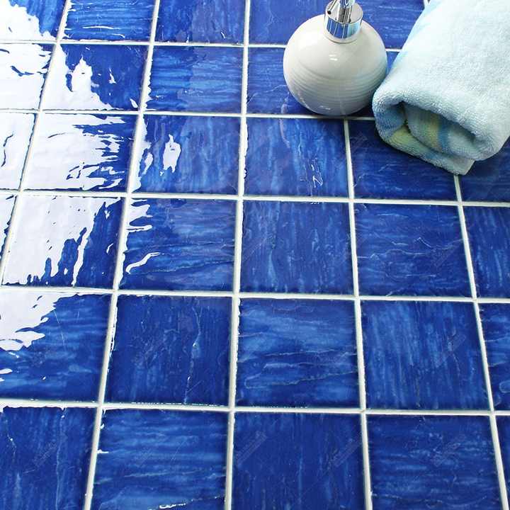 Gạch Bể Bơi Men Bóng Xanh Đậm Chống Trơn, Chống Thấm Nước, Hình Vuông 4x4 Inch, Mặt Gợn Sóng