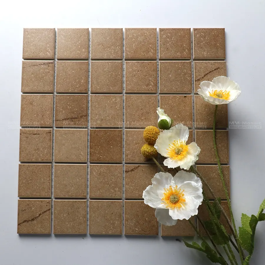 Gạch khảm men sứ hình vuông trắng mờ vân đá cẩm thạch chống trơn 48x48mm