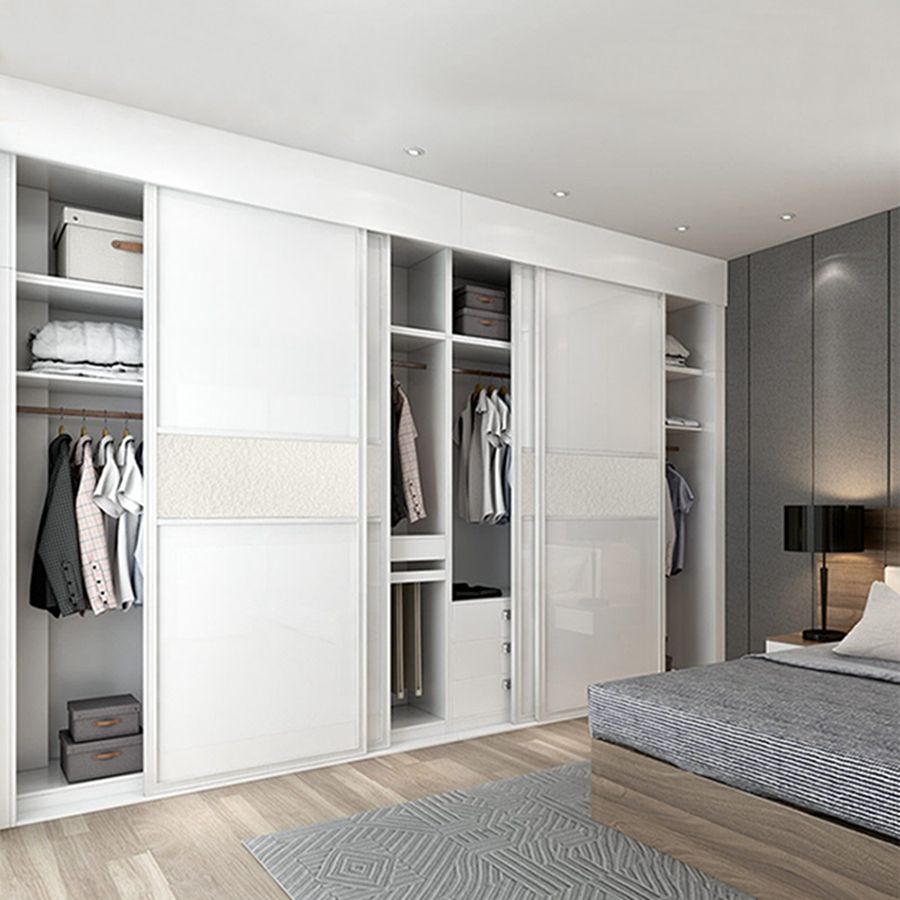 Tủ quần áo hiện đại 6 cánh trượt bằng kính mờ trắng trong suốt