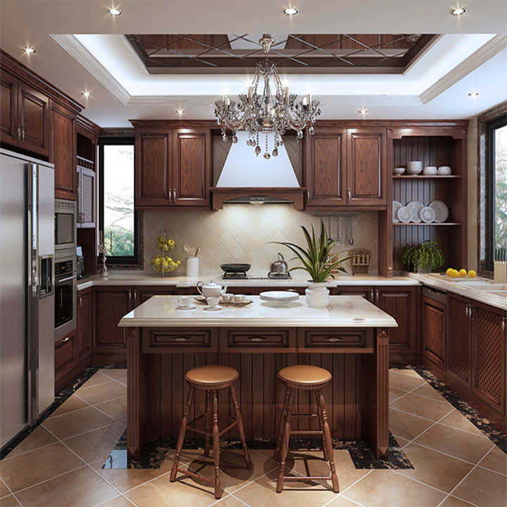 Tủ bếp gỗ mahogany nguyên khối kiểu mô-đun cổ điển, cao cấp, bán tại Mỹ