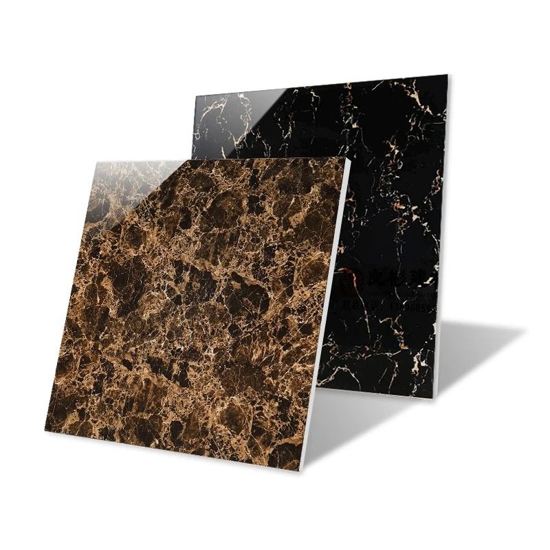 Gạch men hoa văn đen vàng bóng 600x600mm bán chạy ở Châu Phi