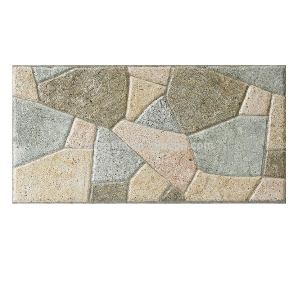 Gạch ốp tường in phun gốm thiết kế xếp đá 15x30cm