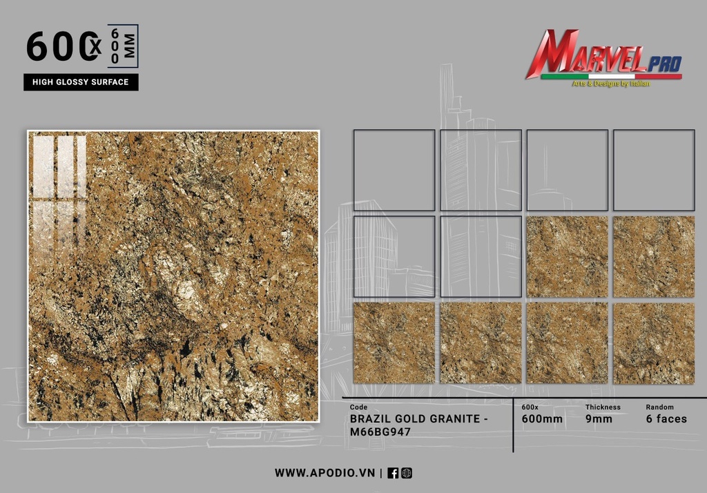 Gạch ốp lát Apodio M66BG947 (Bóng)