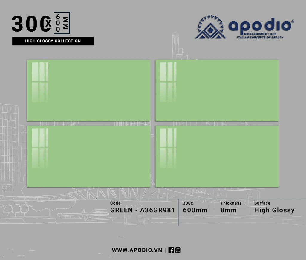 Gạch ốp lát Apodio 30x60 A36GR981 - Bóng