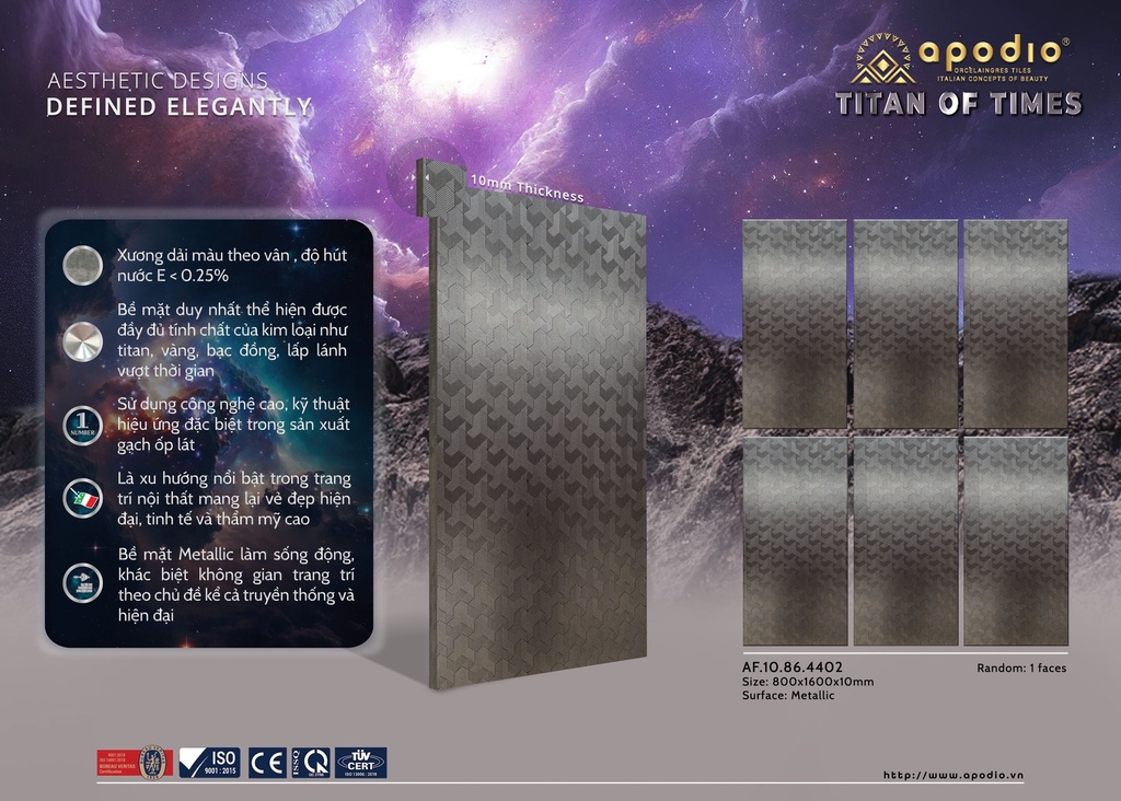 Gạch ốp lát Apodio 80x160 AF.10.86.4402 - Metallic