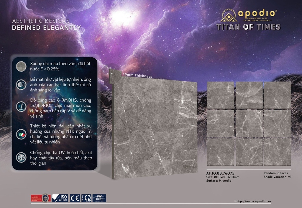 Gạch ốp lát Apodio 80x80 AF.10.88.76075 - Matt Tinh thể