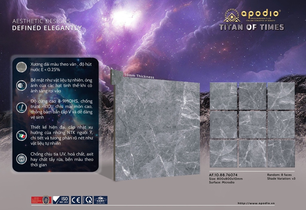 Gạch ốp lát Apodio 80x80 AF.10.88.76074 - Matt Tinh thể