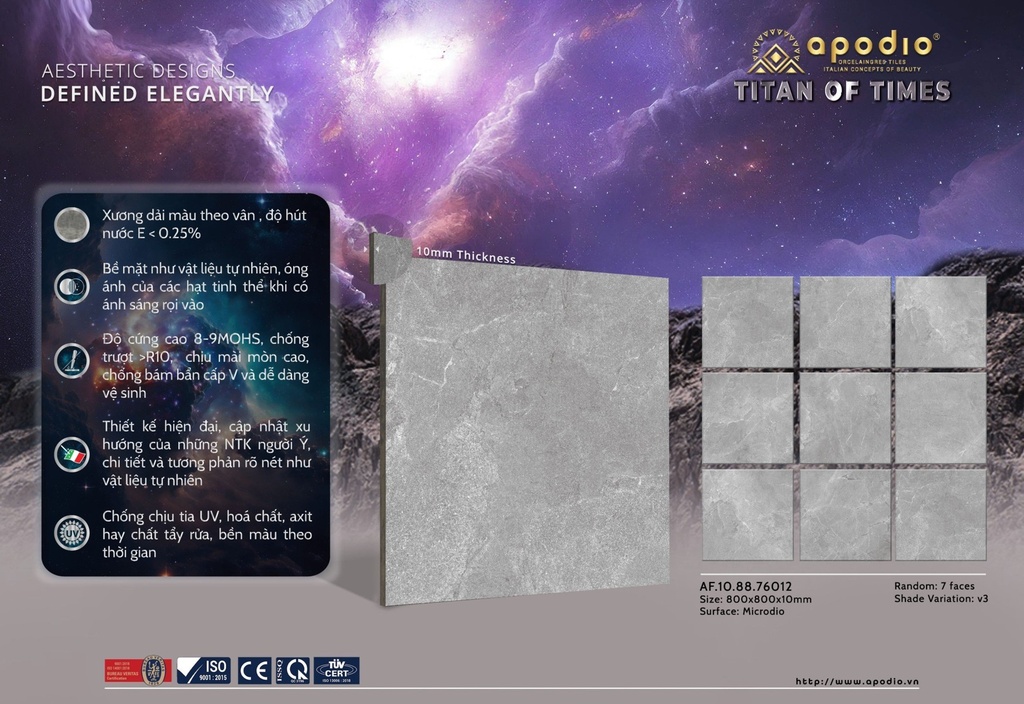 Gạch ốp lát Apodio 80x80 AF.10.88.76012 - Matt Tinh thể