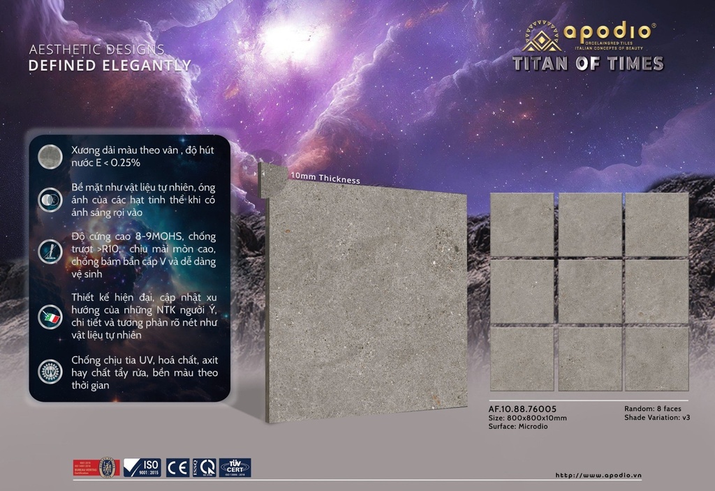 Gạch ốp lát Apodio 80x80 AF.10.88.76005 - Matt Tinh thể