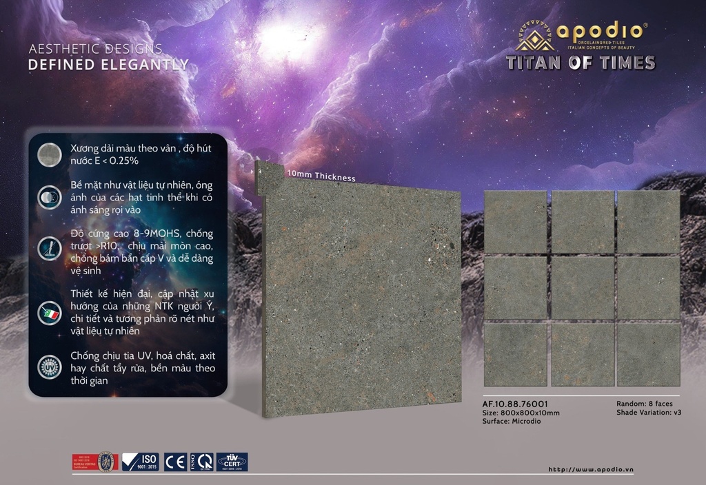 Gạch ốp lát Apodio 80x80 AF.10.88.76001 - Matt Tinh thể