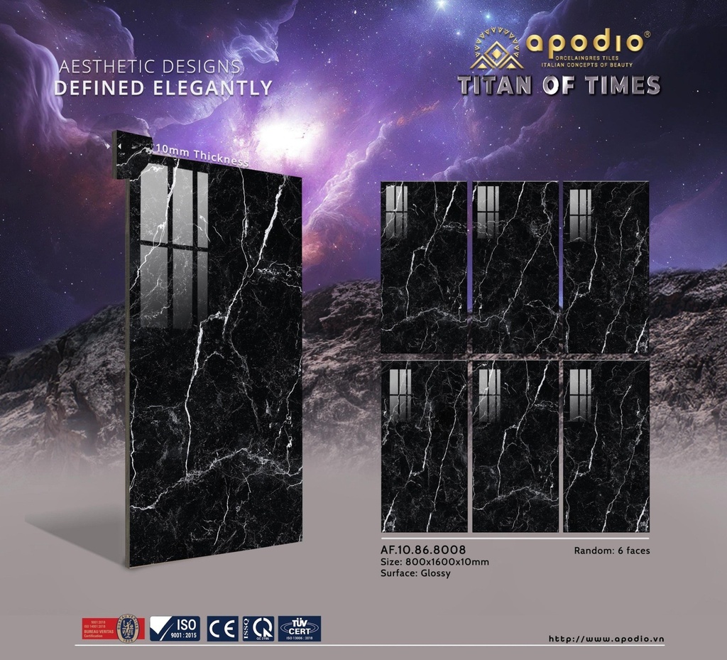 Gạch ốp lát Apodio 80x160 AF.10.86.8008 (Nero Marquina)