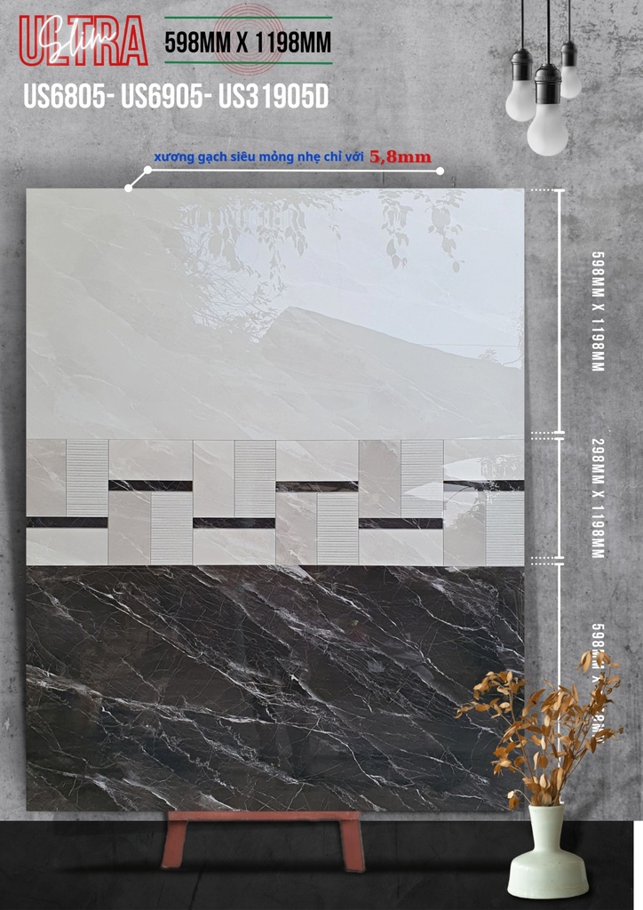 Gạch ốp lát Apodio US 6805 US 6905 US 31905D (598x1198x5.8mm)
