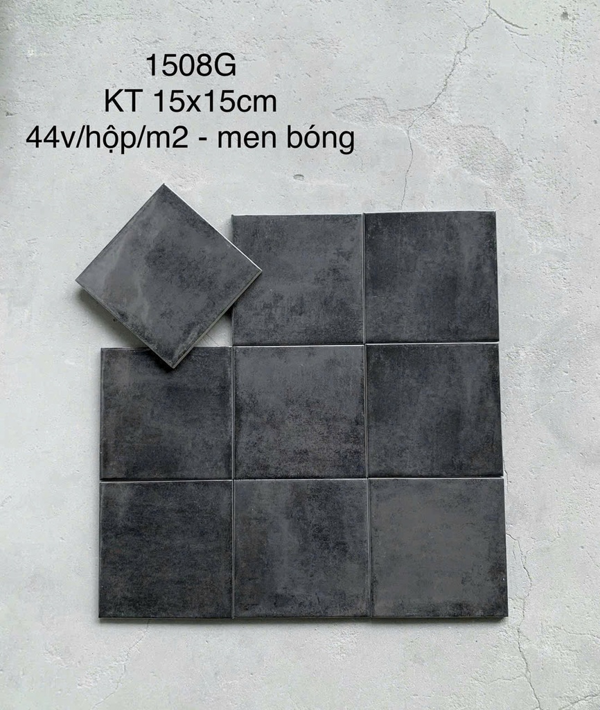 Gạch thẻ đen mờ phẳng LAN1508M KT 15x15cm