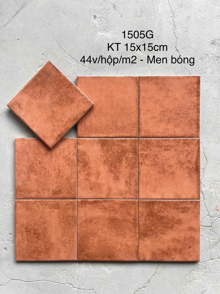 Gạch thẻ cam men bóng KT 150x150mm (1h/1m/44v/17.5kg)