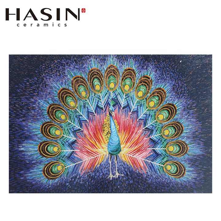 Tranh khảm kính tường Hasin họa tiết mới chim công