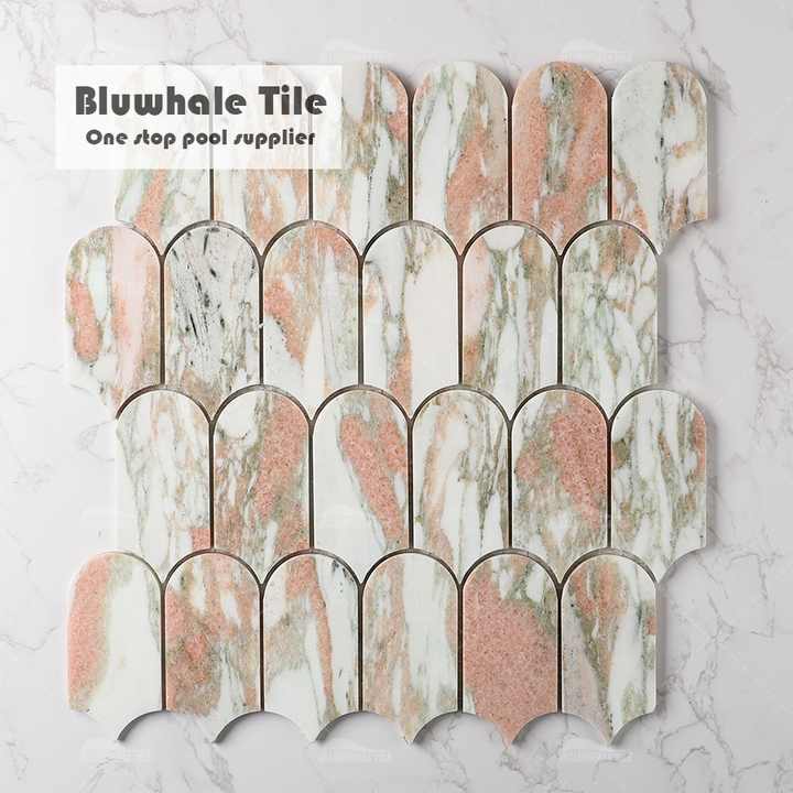 Gạch khảm đá cẩm thạch mài bóng hình lông vũ hoa hồng Na Uy bán buôn Bluwhale cho dự án bể bơi