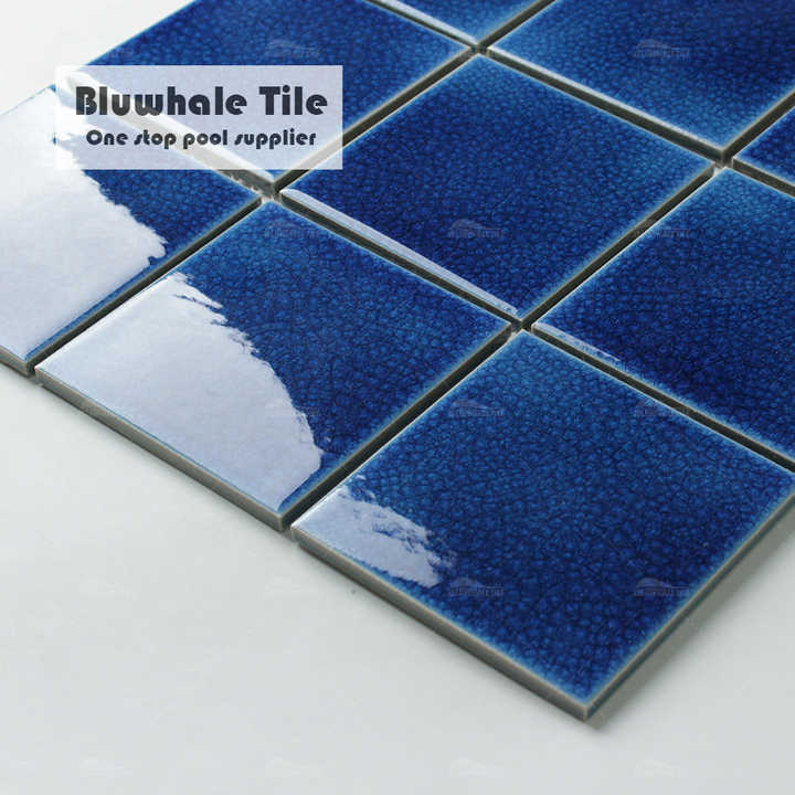 Gạch khảm gốm men màu xanh dương đậm hình vuông 4 inch, chống nứt, 100x100mm, dùng cho bể bơi