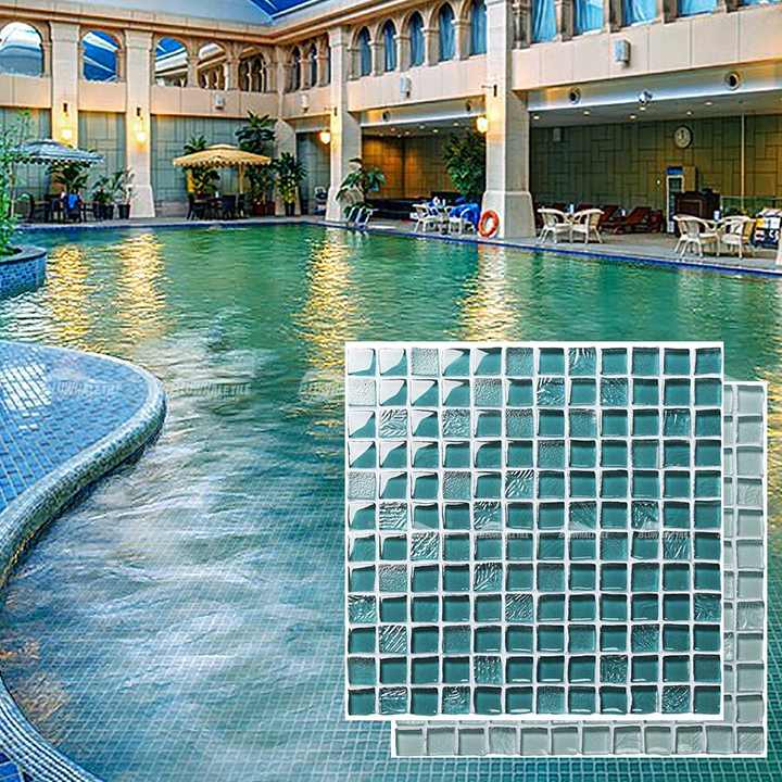 Gạch MOSAIC kính thủy tinh bể bơi nhà tắm hình vuông bóng 8mm dày 23x23mm