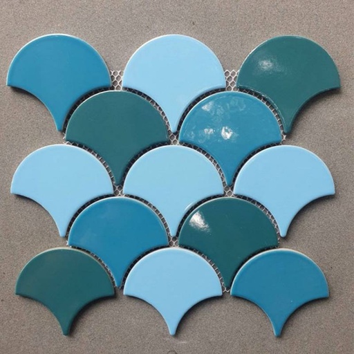 [GP-FT118B246] Gạch Mosaic vảy cá 85x95mm mix 3 màu xanh men bóng GP-FT118B246