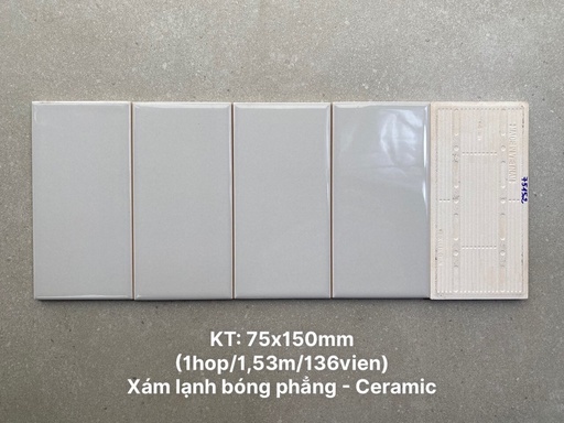 [DSH-STA75152] Gạch thẻ xám lạnh bóng phẳng KT 75x150mm STA75152