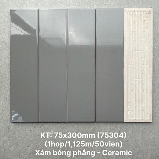 [DSH-PSTA75304] Gạch thẻ cao cấp xám bóng phẳng KT 75x300mm PSTA75304