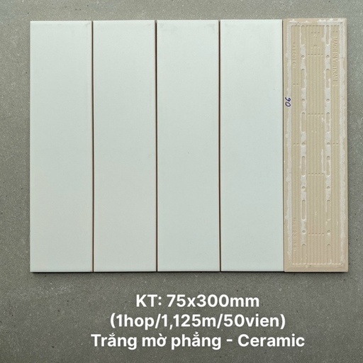 [DSH-PSTA75306] Gạch thẻ cao cấp trắng mờ phẳng KT 75x300mm PSTA75306
