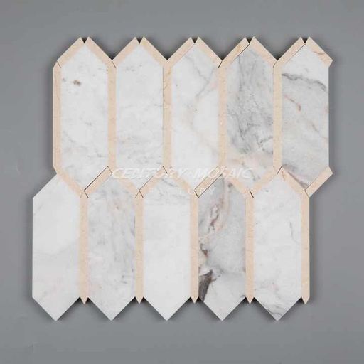 [106610218449] Gạch ốp tường nhà bếp Mosaic đá cẩm thạch CenturyMosaic hình lục giác dài màu trắng be