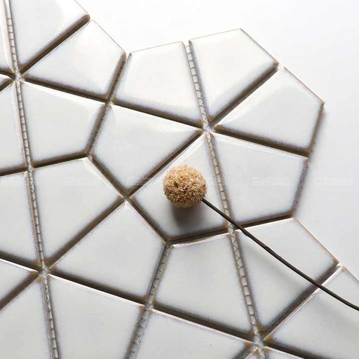 [106138973818] Gạch khảm men sứ bóng hình kim cương không đều màu trắng cho nhà bếp, phòng tắm, khách sạn hiện đại