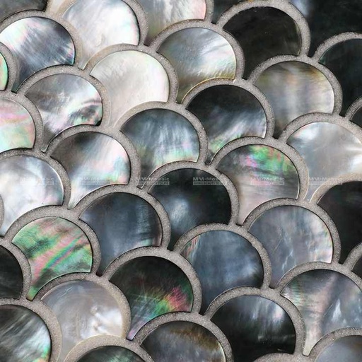 [106135622290] Gạch khảm vỏ sò vân cá, màu đen óng ánh 25mm, sỉ Trung Quốc