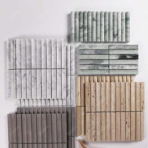 [11000741175187] Ốp tường nhà bếp, nhà tắm, quầy bar khách sạn kiểu vân tay mờ 3D cong lõm đá cẩm thạch mosaic