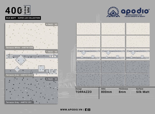 [A48TW1050_A48TG1051_A48TW1051D] GẠCH ỐP LÁT APODIO A48TW1050 - A48TG1051 - A48TW1051D
