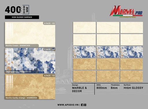 [M48MC808-M48GD910D-M48MO908] Gạch ốp lát  Apodio M48MC808 - M48GD910D - M48MO908 (Bóng vi tinh)
