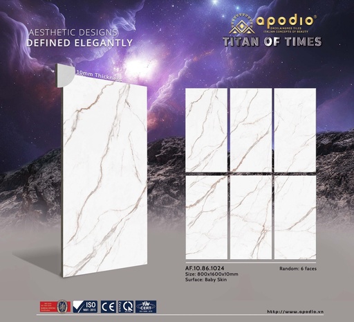 [AF.10.86.1024] Gạch ốp lát Apodio 80x160 AF.10.86.1024 (Bianco Calacatta)