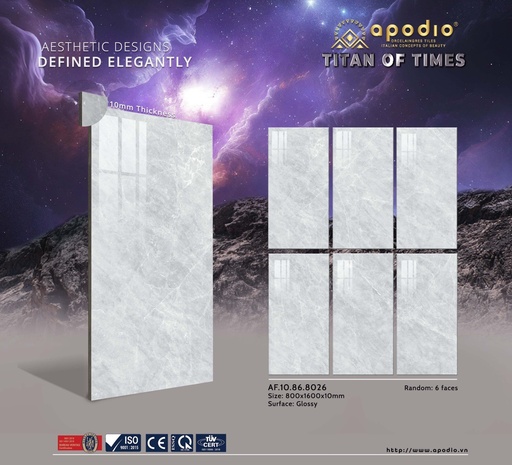 [AF.10.86.8026] Gạch ốp lát Apodio 80x160 AF.10.86.8026 (Tundra Grey Marble)