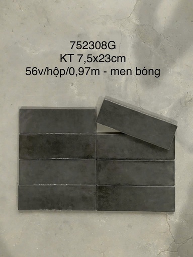 [LAN752308G] Gạch thẻ đen men bóng KT 75x230mm (1h/0.97m/56v/17.5kg) mã LAN752308G