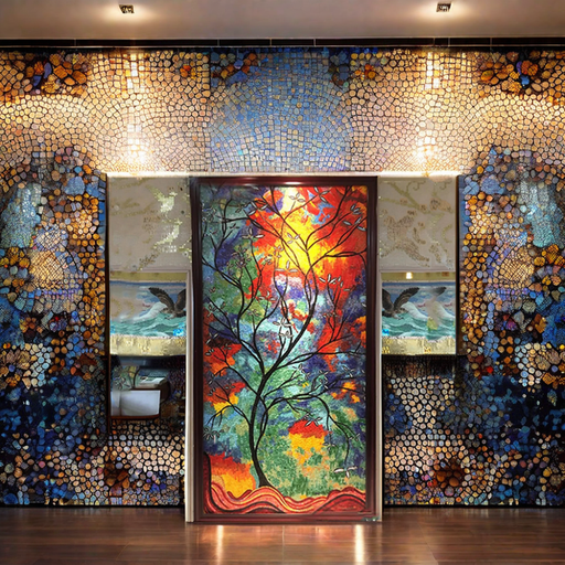 [102741519981] Gạch ốp tường mOSAIC kính nghệ thuật họa tiết bất quy tắc hiện đại có thiết kế hoa