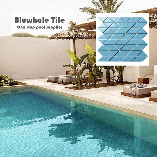 [106134121844] Gạch khảm tam giác men xanh lò nung bề mặt không đều họa tiết tùy chỉnh Phật Sơn dùng cho bể bơi