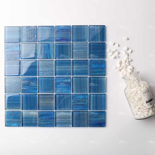 [106134099435] Gạch khảm kính pha lê hình vuông ốp tường bể bơi màu xanh dương đại dương bóng, chống thấm