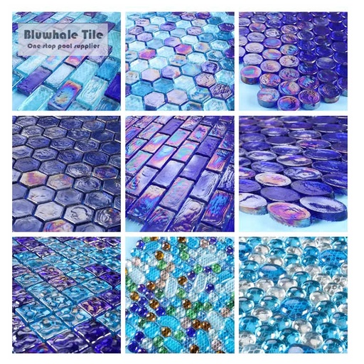 [106896594572] Gạch khảm thủy tinh màu xanh coban trong suốt pha lê bán buôn