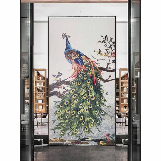 [104340991891] Tranh khảm mảnh đá cẩm thạch tự nhiên trang trí họa tiết công công cắt tay thanh lịch