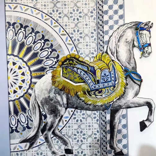 [105945836663] Tranh khảm kính xa xỉ tùy chỉnh, họa tiết ngựa hiện đại